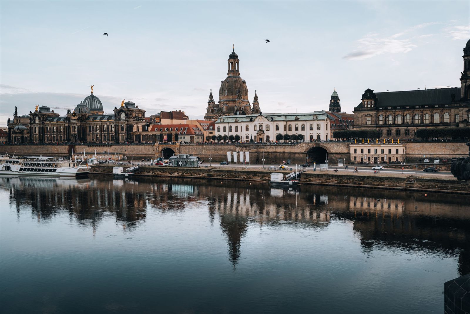 River boats moored below Dresden old town