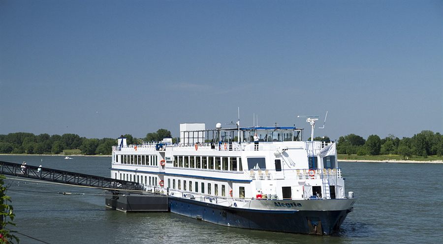 River cruise ship tied up at a landing
